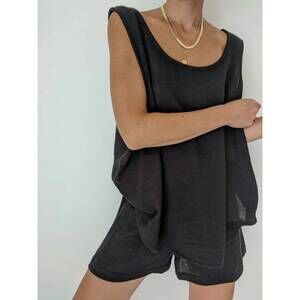 NEW NA NIN women's marni waffled cotton tank top in faded black